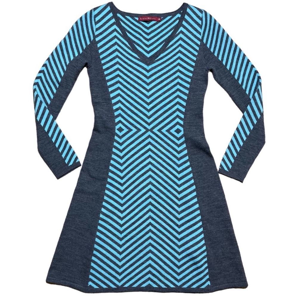 Krimson Klover Merino Wool Sweater Dress In Gray & Blue Sz XS